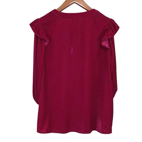Cato Fuchsia Pink Velvet Ruffle Tie Neck Smocked Peasant Top 22/24W - Picture 3 of 8